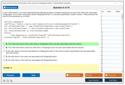 Oracle 1z0-493 Oracle Communications Order and Service Management Server 7 Implementation Essentials Practice test exam simulator test engine exam Prep practice test questions answers Image 6