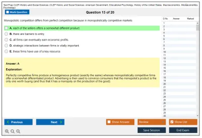 Test Prep CLEP-History-and-Social-Sciences CLEP History and Social Sciences: American Government, Educational Psychology, History of the United States, Macroeconomics, Microeconomics, Psychology Practice test exam simulator test engine exam Prep practice test questions answers Image 13