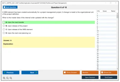 SAP C_S4PPM_2021 SAP Certified Associate - SAP S/4HANA Portfolio and Project Management Practice test exam simulator test engine exam Prep practice test questions answers Image 6