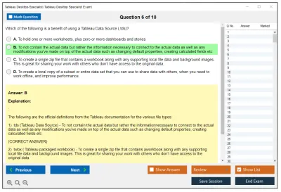 Tableau Desktop-Specialist Tableau Desktop Specialist Exam Practice test exam simulator test engine exam Prep practice test questions answers Image 6