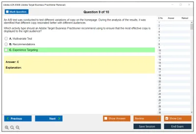 Adobe AD5-E809 Adobe Target Business Practitioner Renewal Practice test exam simulator test engine exam Prep practice test questions answers Image 9