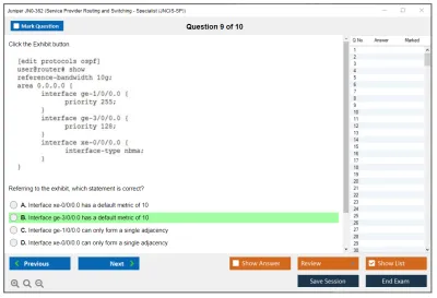 Juniper JN0-362 Service Provider Routing and Switching - Specialist (JNCIS-SP) Practice test exam simulator test engine exam Prep practice test questions answers Image 9