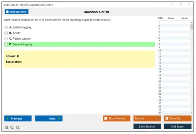 Juniper JN0-231 Security-Associate (JNCIA-SEC) Practice test exam simulator test engine exam Prep practice test questions answers Image 6