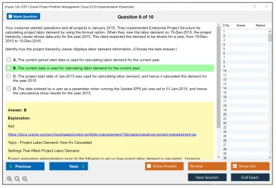 Oracle 1z0-1057 Oracle Project Portfolio Management Cloud 2019 Implementation Essentials Practice test exam simulator test engine exam Prep practice test questions answers Image 6
