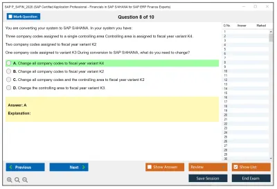 SAP P_S4FIN_2020 SAP Certified Application Professional - Financials in SAP S/4HANA for SAP ERP Finance Experts Practice test exam simulator test engine exam Prep practice test questions answers Image 8