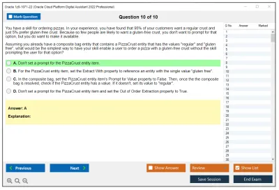 Oracle 1z0-1071-22 Oracle Cloud Platform Digital Assistant 2022 Professional Practice test exam simulator test engine exam Prep practice test questions answers Image 10