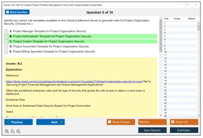 Oracle 1z0-1057-20 Oracle Project Portfolio Management Cloud 2020 Implementation Essentials Practice test exam simulator test engine exam Prep practice test questions answers Image 5