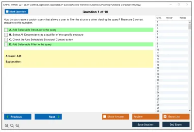 SAP C_THR89_2211 SAP Certified Application AssociateSAP SuccessFactors Workforce Analytics & Planning Functional Consultant 1H/2022 Practice test exam simulator test engine exam Prep practice test questions answers Image 1