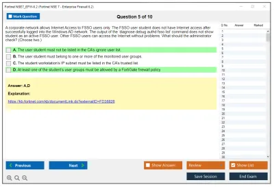 Fortinet NSE7_EFW-6.2 Fortinet NSE 7 - Enterprise Firewall 6.2 Practice test exam simulator test engine exam Prep practice test questions answers Image 5