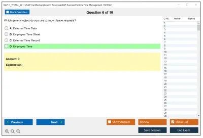 SAP C_THR94_2211 SAP Certified Application AssociateSAP SuccessFactors Time Management 1H/2022 Practice test exam simulator test engine exam Prep practice test questions answers Image 6