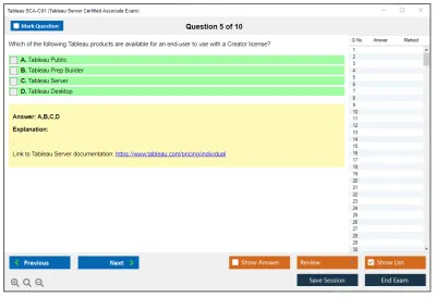 Tableau SCA-C01 Tableau Server Certified Associate Exam Practice test exam simulator test engine exam Prep practice test questions answers Image 5