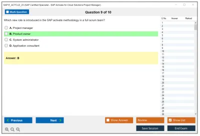 SAP E_ACTCLD_23 SAP Certified Specialist - SAP Activate for Cloud Solutions Project Manager Practice test exam simulator test engine exam Prep practice test questions answers Image 9