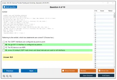Juniper JN0-363 Service Provider Routing and Switching, Specialist (JNCIS-SP) Practice test exam simulator test engine exam Prep practice test questions answers Image 4