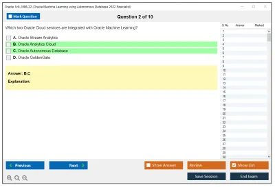 Oracle 1z0-1096-22 Oracle Machine Learning using Autonomous Database 2022 Specialist Practice test exam simulator test engine exam Prep practice test questions answers Image 2