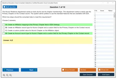Salesforce Education-Cloud-Consultant Salesforce Certified Education Cloud Consultant Practice test exam simulator test engine exam Prep practice test questions answers Image 1
