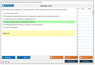 Cisco 700-105 Cisco Midsize Collaboration Solutions for Account Managers (MCAM) Practice test exam simulator test engine exam Prep practice test questions answers Image 4
