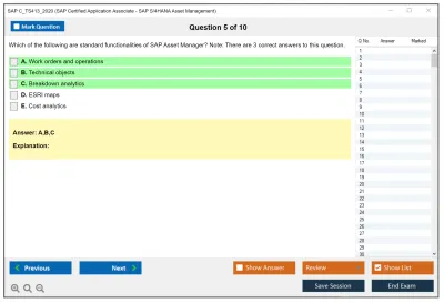 SAP C_TS413_2020 SAP Certified Application Associate - SAP S/4HANA Asset Management Practice test exam simulator test engine exam Prep practice test questions answers Image 5