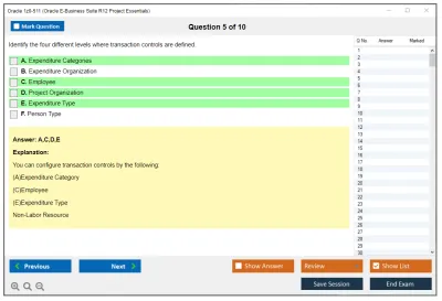 Oracle 1z0-511 Oracle E-Business Suite R12 Project Essentials Practice test exam simulator test engine exam Prep practice test questions answers Image 5