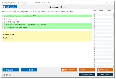 SAP C_TS412_2021 SAP Certified Associate - SAP S/4HANA Project Systems Practice test exam simulator test engine exam Prep practice test questions answers Image 5