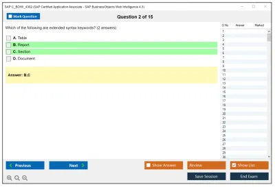 SAP C_BOWI_4302 SAP Certified Application Associate - SAP BusinessObjects Web Intelligence 4.3 Practice test exam simulator test engine exam Prep practice test questions answers Image 2