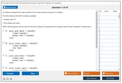 SAS Institute A00-240 SAS Statistical Business Analysis SAS9: Regression and Model Practice test exam simulator test engine exam Prep practice test questions answers Image 1
