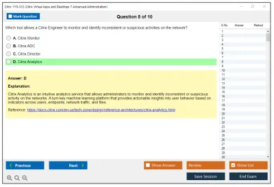 Citrix 1Y0-312 Citrix Virtual Apps and Desktops 7 Advanced Administration Practice test exam simulator test engine exam Prep practice test questions answers Image 8