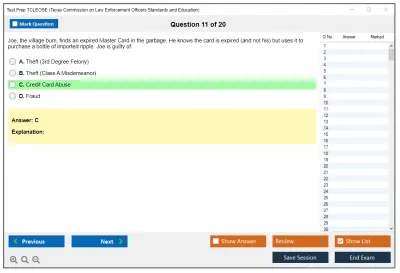 Test Prep TCLEOSE Texas Commission on Law Enforcement Officers Standards and Education Practice test exam simulator test engine exam Prep practice test questions answers Image 11