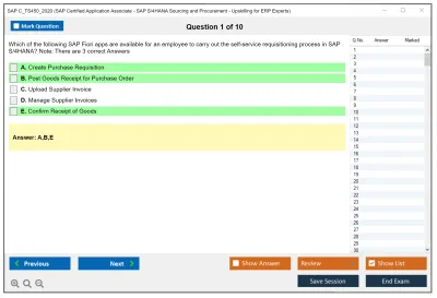 SAP C_TS450_2020 SAP Certified Application Associate - SAP S/4HANA Sourcing and Procurement - Upskilling for ERP Experts Practice test exam simulator test engine exam Prep practice test questions answers Image 1