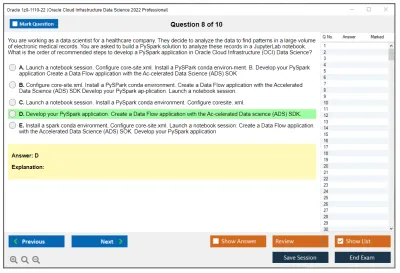 Oracle 1z0-1110-22 Oracle Cloud Infrastructure Data Science 2022 Professional Practice test exam simulator test engine exam Prep practice test questions answers Image 8