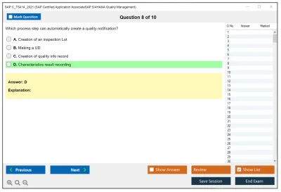 SAP C_TS414_2021 SAP Certified Application AssociateSAP S/4HANA Quality Management Practice test exam simulator test engine exam Prep practice test questions answers Image 8