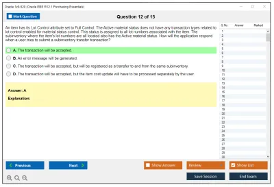 Oracle 1z0-520 Oracle EBS R12.1 Purchasing Essentials Practice test exam simulator test engine exam Prep practice test questions answers Image 12