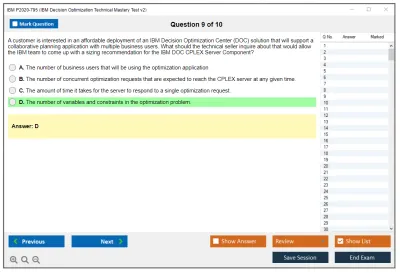 IBM P2020-795 IBM Decision Optimization Technical Mastery Test v2 Practice test exam simulator test engine exam Prep practice test questions answers Image 9
