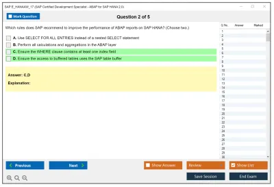 SAP E_HANAAW_17 SAP Certified Development Specialist - ABAP for SAP HANA 2.0 Practice test exam simulator test engine exam Prep practice test questions answers Image 2