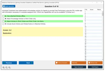 Salesforce Field-Service-Lightning-Consultant Salesforce Certified Field Service Lightning Consultant Practice test exam simulator test engine exam Prep practice test questions answers Image 5