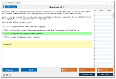 Microsoft 77-884 Outlook 2010 Practice test exam simulator test engine exam Prep practice test questions answers Image 8