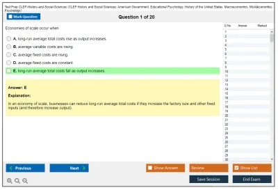Test Prep CLEP-History-and-Social-Sciences CLEP History and Social Sciences: American Government, Educational Psychology, History of the United States, Macroeconomics, Microeconomics, Psychology Practice test exam simulator test engine exam Prep practice test questions answers Image 1