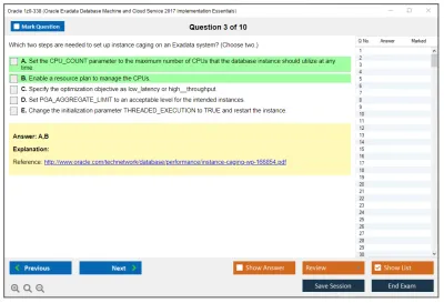 Oracle 1z0-338 Oracle Exadata Database Machine and Cloud Service 2017 Implementation Essentials Practice test exam simulator test engine exam Prep practice test questions answers Image 3