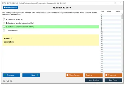 SAP C_S4TM_2020 SAP Certified Associate - Transportation Management in SAP S/4HANA Practice test exam simulator test engine exam Prep practice test questions answers Image 10