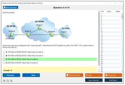 Alcatel-Lucent 4A0-102 Nokia Border Gateway Protocol Practice test exam simulator test engine exam Prep practice test questions answers Image 4