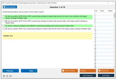 SAP C_S4FCF_1809 SAP Certified Application Associate - Central Finance in SAP S/4HANA Practice test exam simulator test engine exam Prep practice test questions answers Image 1