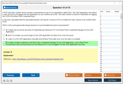 Blue Prism APD01 Blue Prism Professional Developer Practice test exam simulator test engine exam Prep practice test questions answers Image 10