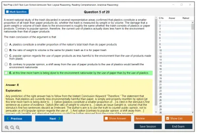 Test Prep LSAT-Test Law School Admission Test: Logical Reasoning, Reading Comprehension, Analytical Reasoning Practice test exam simulator test engine exam Prep practice test questions answers Image 5