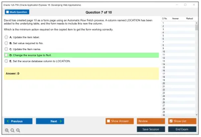 Oracle 1z0-750 Oracle Application Express 18: Developing Web Applications Practice test exam simulator test engine exam Prep practice test questions answers Image 7