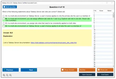 Tableau SCA-C01 Tableau Server Certified Associate Exam Practice test exam simulator test engine exam Prep practice test questions answers Image 4