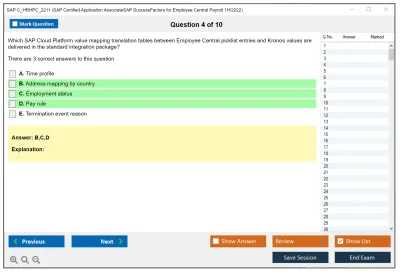 SAP C_HRHPC_2211 SAP Certified Application AssociateSAP SuccessFactors for Employee Central Payroll 1H/2022 Practice test exam simulator test engine exam Prep practice test questions answers Image 4