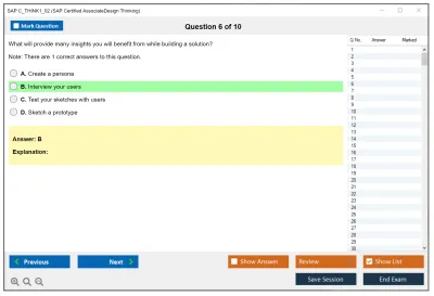 SAP C_THINK1_02 SAP Certified Associate - Design Thinking Practice test exam simulator test engine exam Prep practice test questions answers Image 6