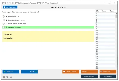 SAP C_TS413_1809 SAP Certified Application Associate - SAP S/4HANA Asset Management Practice test exam simulator test engine exam Prep practice test questions answers Image 7