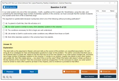 Test Prep LSAT-Test Law School Admission Test: Logical Reasoning, Reading Comprehension, Analytical Reasoning Practice test exam simulator test engine exam Prep practice test questions answers Image 3