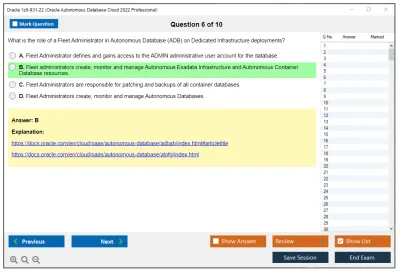 Oracle 1z0-931-22 Oracle Autonomous Database Cloud 2022 Professional Practice test exam simulator test engine exam Prep practice test questions answers Image 6