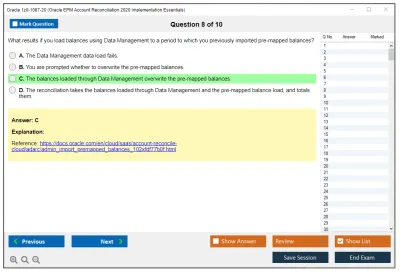 Oracle 1z0-1087-20 Oracle EPM Account Reconciliation 2020 Implementation Essentials Practice test exam simulator test engine exam Prep practice test questions answers Image 8